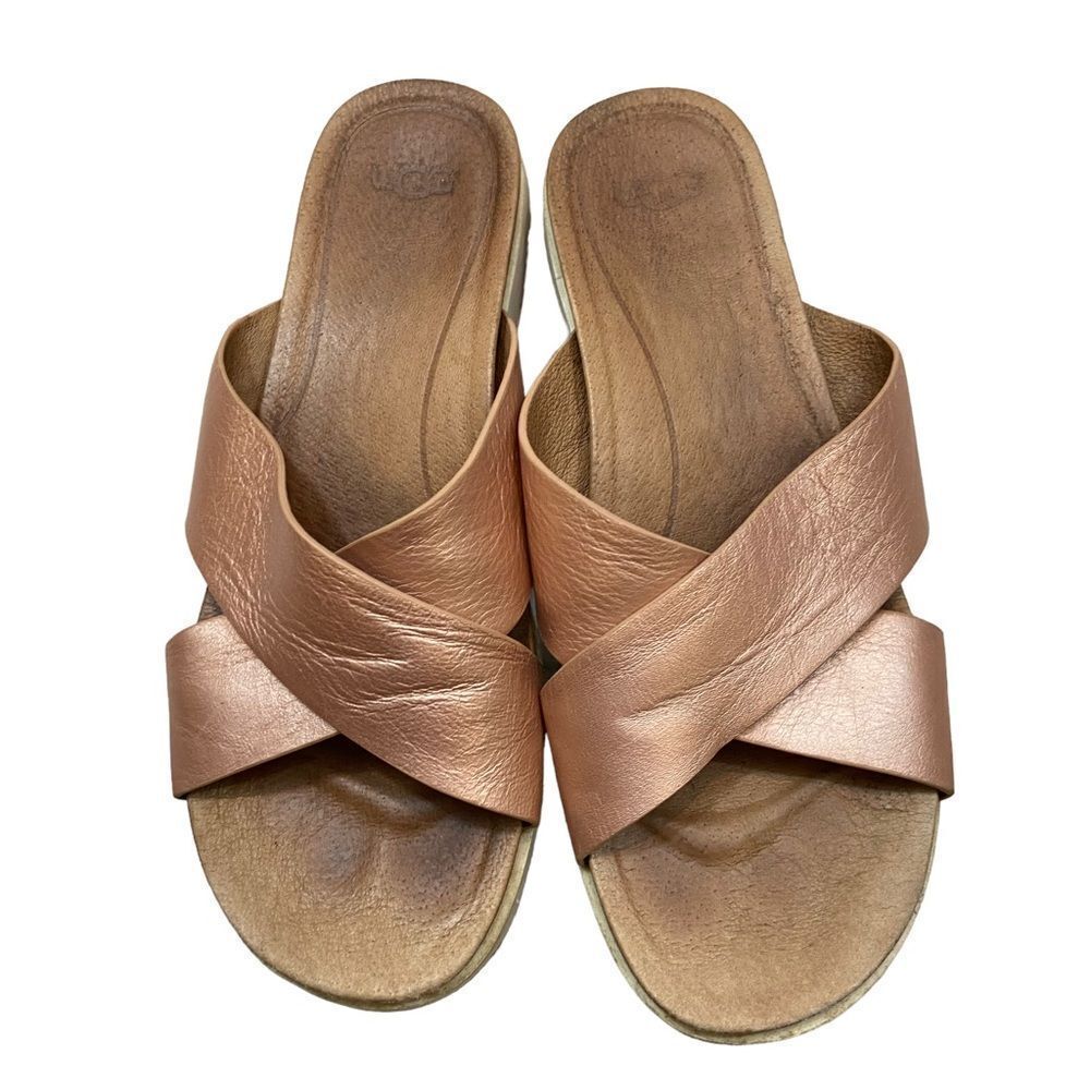 Ladies UGG Kari Sandals Blush Metallic Pink Size 8